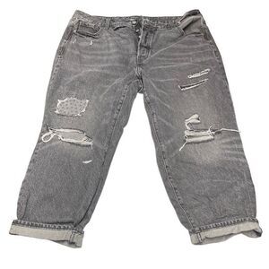 Old Navy OG Straight Gray Wash Cropped Patched Jeans